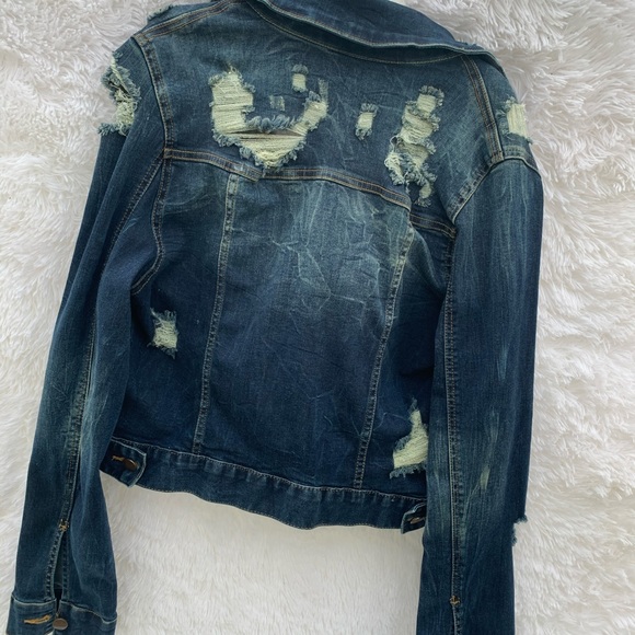 AP BLUE BY APHRODITE JEANS DISTRESSED DENIM JEAN JACKET SZ SMALL - Picture 3 of 6